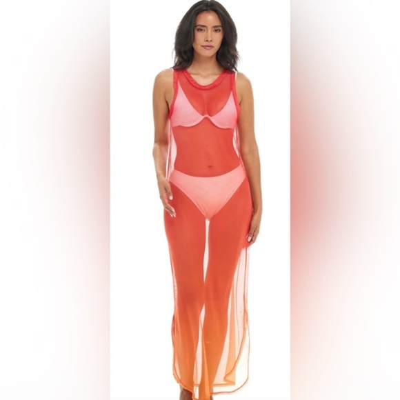 Jordan Taylor‎ blue green OMBRE POWER MESH MAXI sleeveless coverup dress size L - Picture 4 of 4